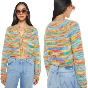 NEW MOTHER The Raglan Crop Crewneck Long Sleeve Cardigan Blue Size: Extra Small